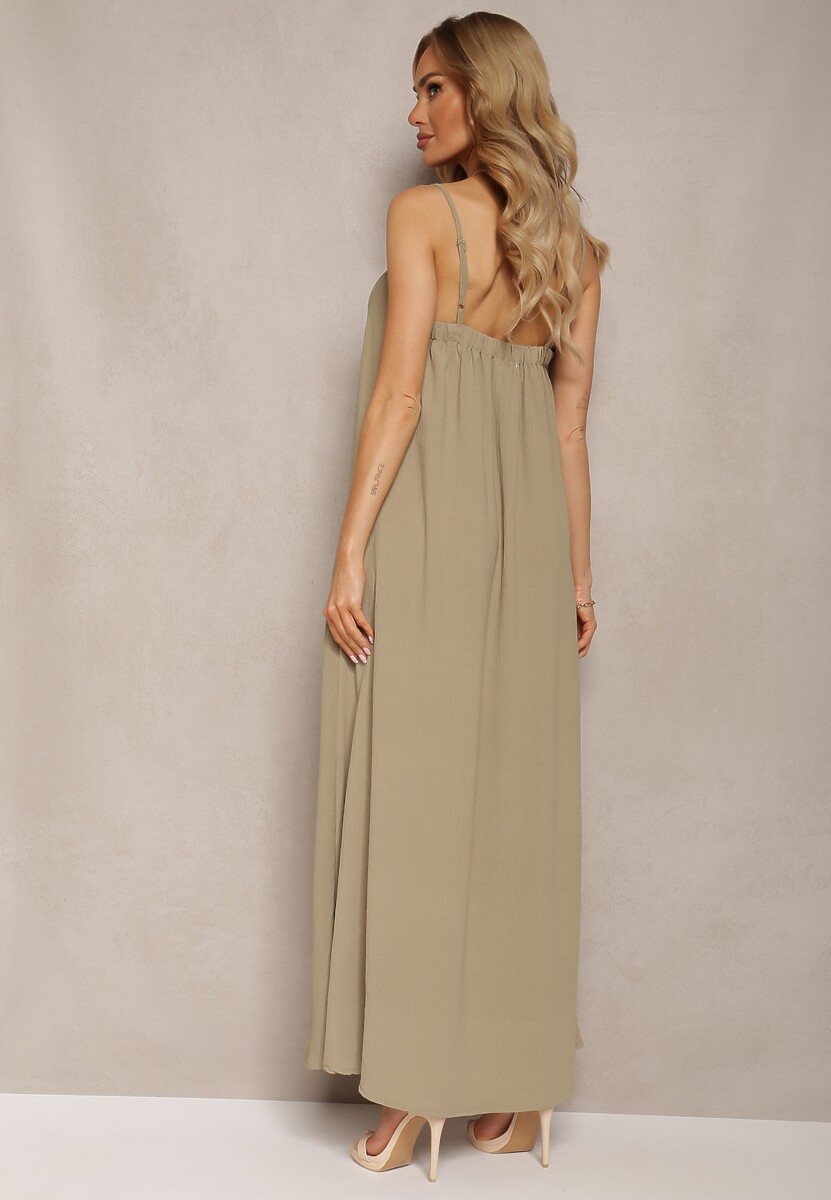 Zielona Sukienka z Regulowanymi Ramiączkami i Wiązaniem przy Szyi Qloenma