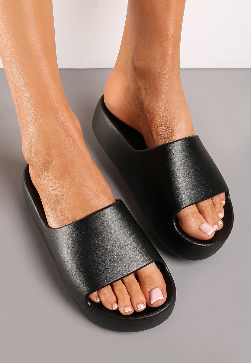 Czarne Klapki Basenowe z Pianki na Grubej Podeszwie Anikora