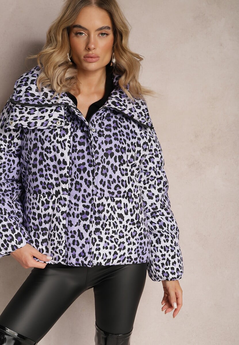 Jasnozielona Kurtka w Cętki z Pikowaniem i Kołnierzem Gelasa