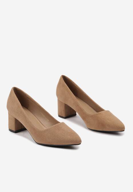 Ciemnobeżowe Casualowe Czółenka na Słupku Bastien