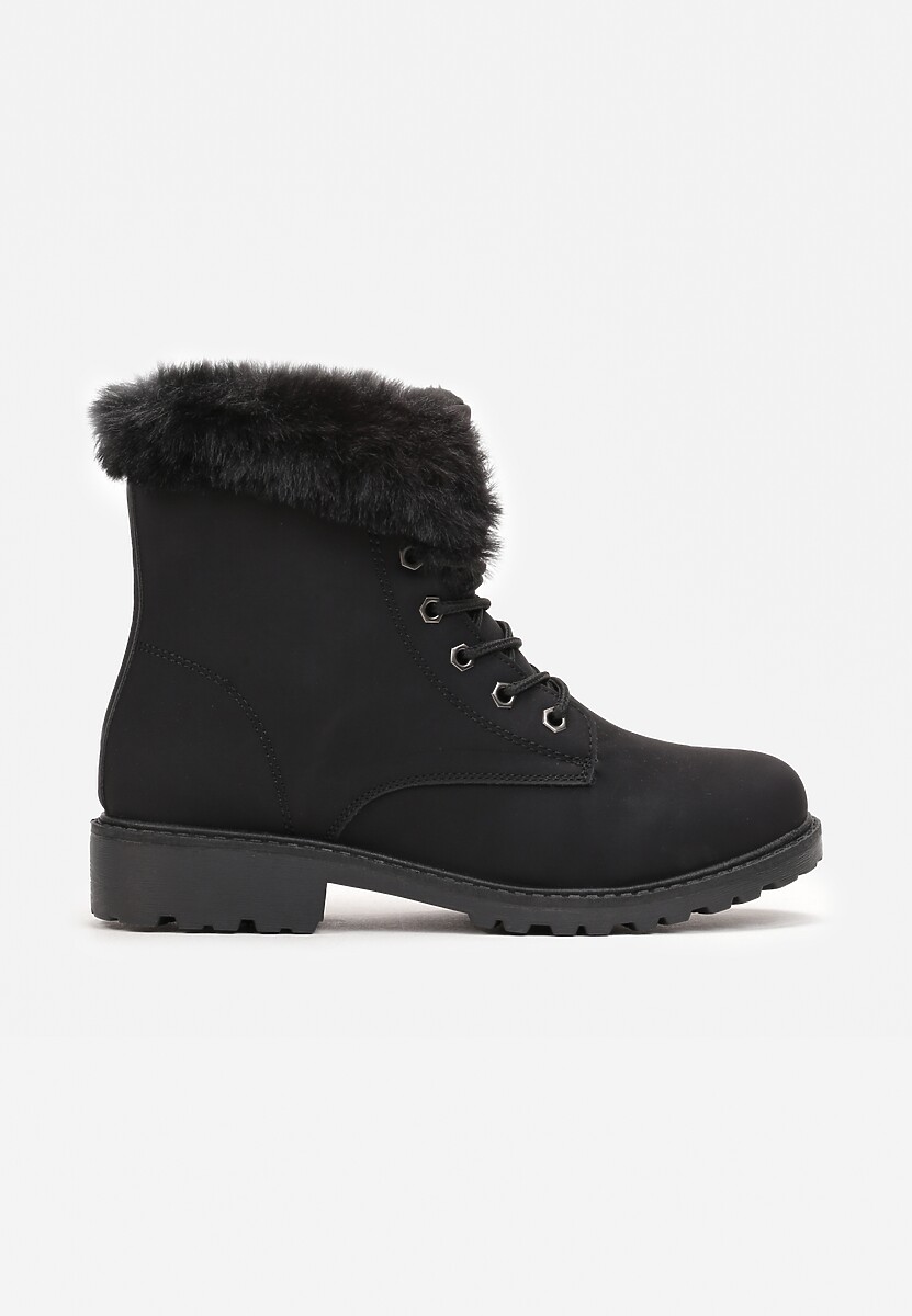 Czarne Ocieplone Botki Trapery z Futerkiem Wokół Cholewki Atuval