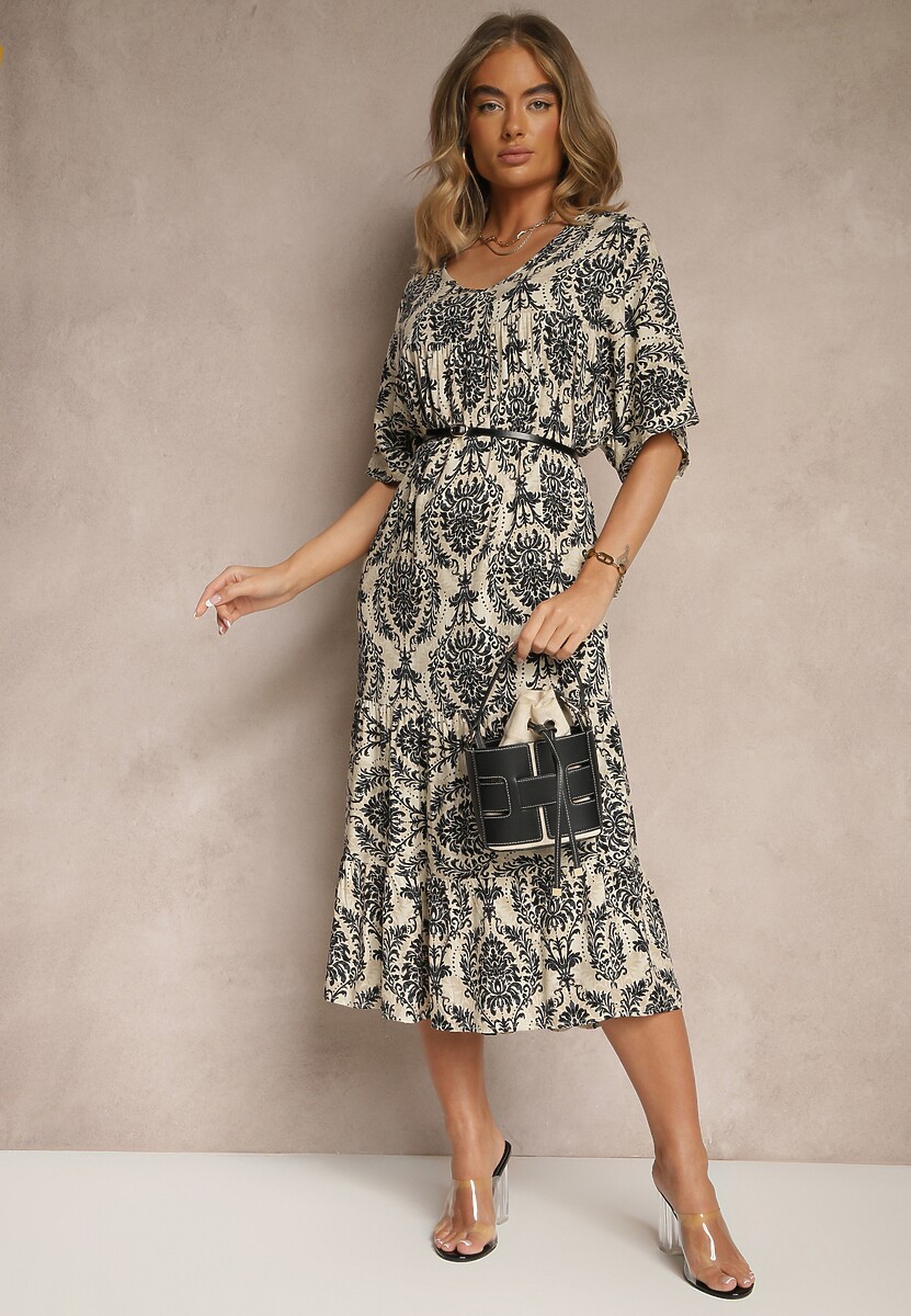 Czarna Sukienka z Bawełną i Abstrakcyjnym Motywem Filarella