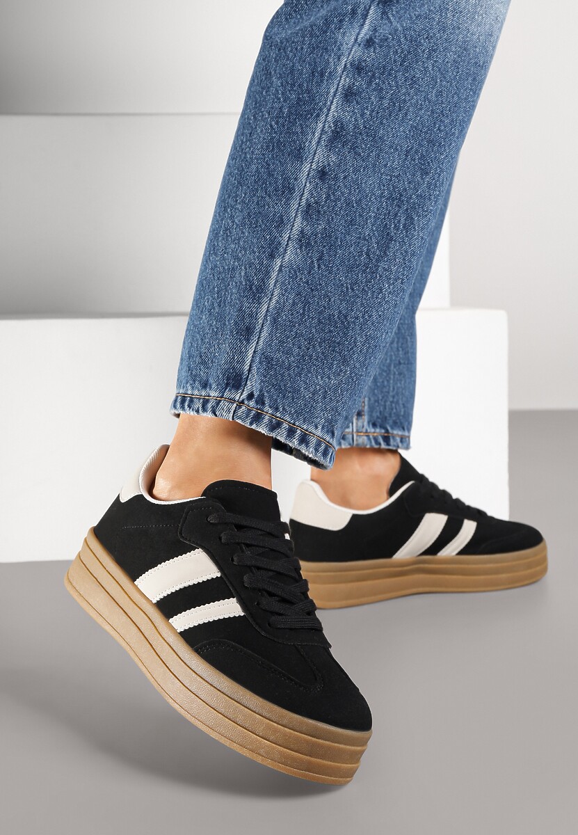 Czarne Sneakersy w Stylu Klasycznych Tenisówek na Platformie Nallania