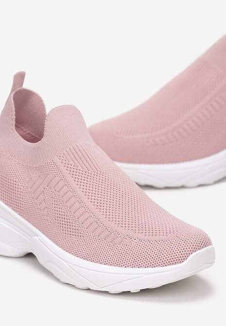 Różowe Wsuwane Buty Sportowe ze Skarpetkową Cholewką na Ozdobnej Podeszwie Wylla