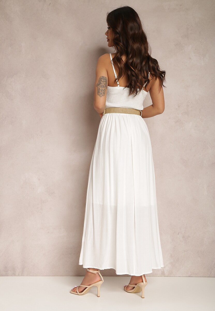 Biała Sukienka z Paskiem Auxonia