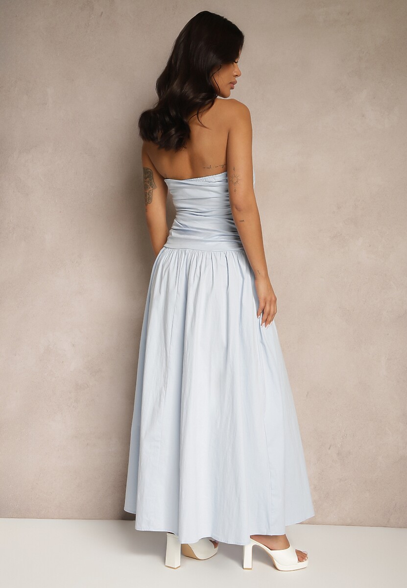 Niebieska Koktajlowa Bawełniana Sukienka Bodycon Filitera