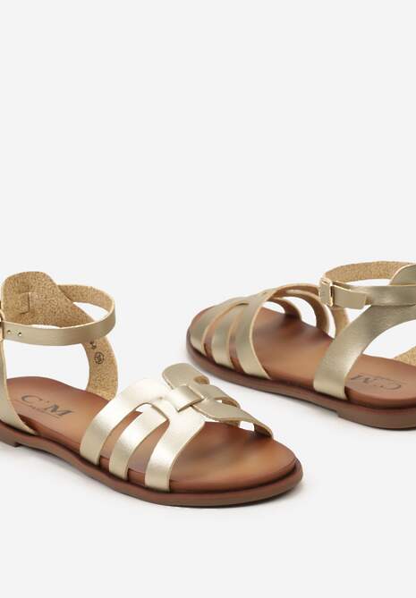 Złote Sandały z Zapięciem na Sprzączkę wokół Kostki Snowla