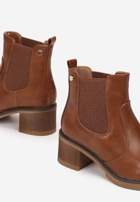 Brązowe Botki Sztyblety z Elastyczną Wstawką Naresina