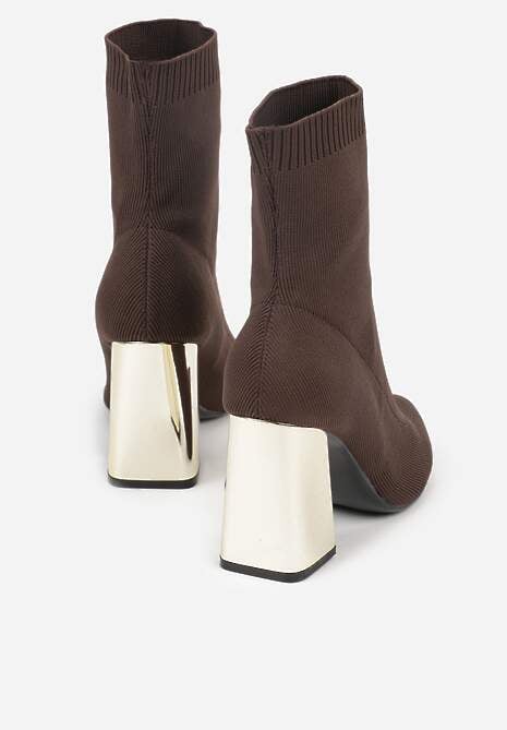 Brązowe Skarpetkowe Botki VICES na Słupku w Eleganckim Stylu Rarana
