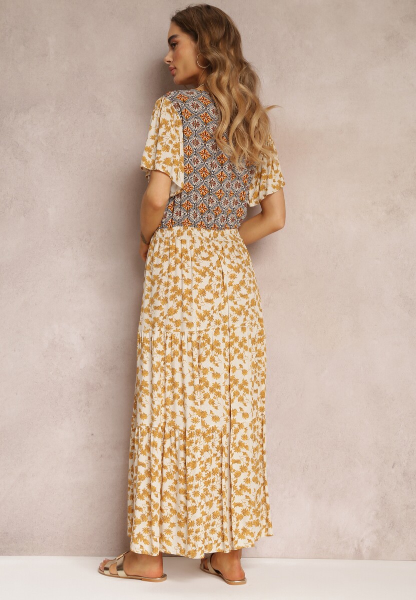 Jasnobeżowa Sukienka Rozkloszowana Maxi z Wiskozy Ophitria