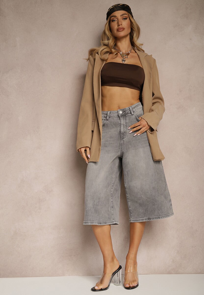 Szare Szorty Jeansowe Bermudy Baggy Talienne