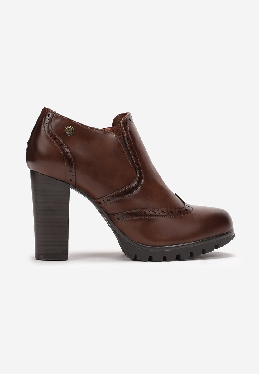 Brązowe Zasuwane Botki na Obcasie Liniwen