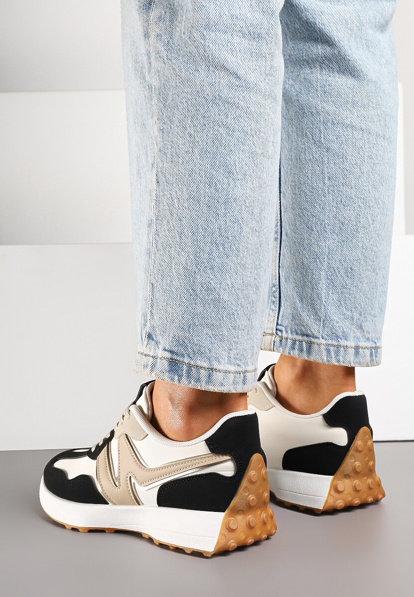 Czarno-Beżowe Sneakersy z Geometrycznym Wzorem Jenaviella