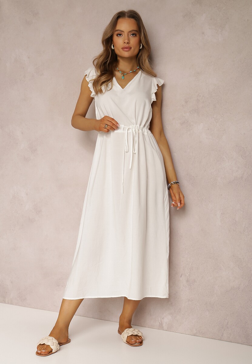 Biała Sukienka z Wiskozy Apostelis
