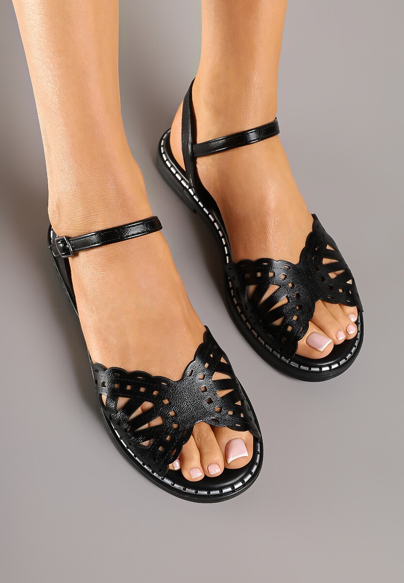 Czarne Ażurowe Sandały Lisanona