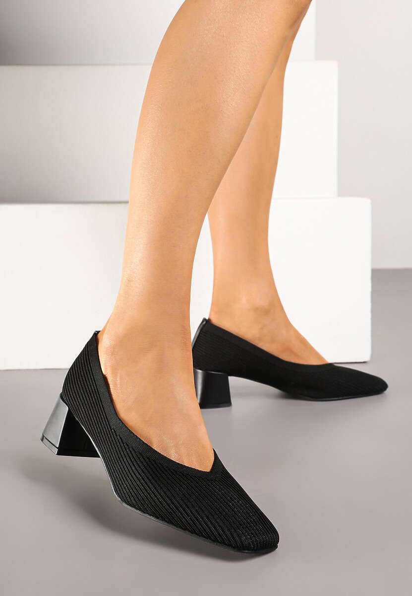 Beżowe Prążkowane Czółenka na Słupkowym Obcasie Fenellin