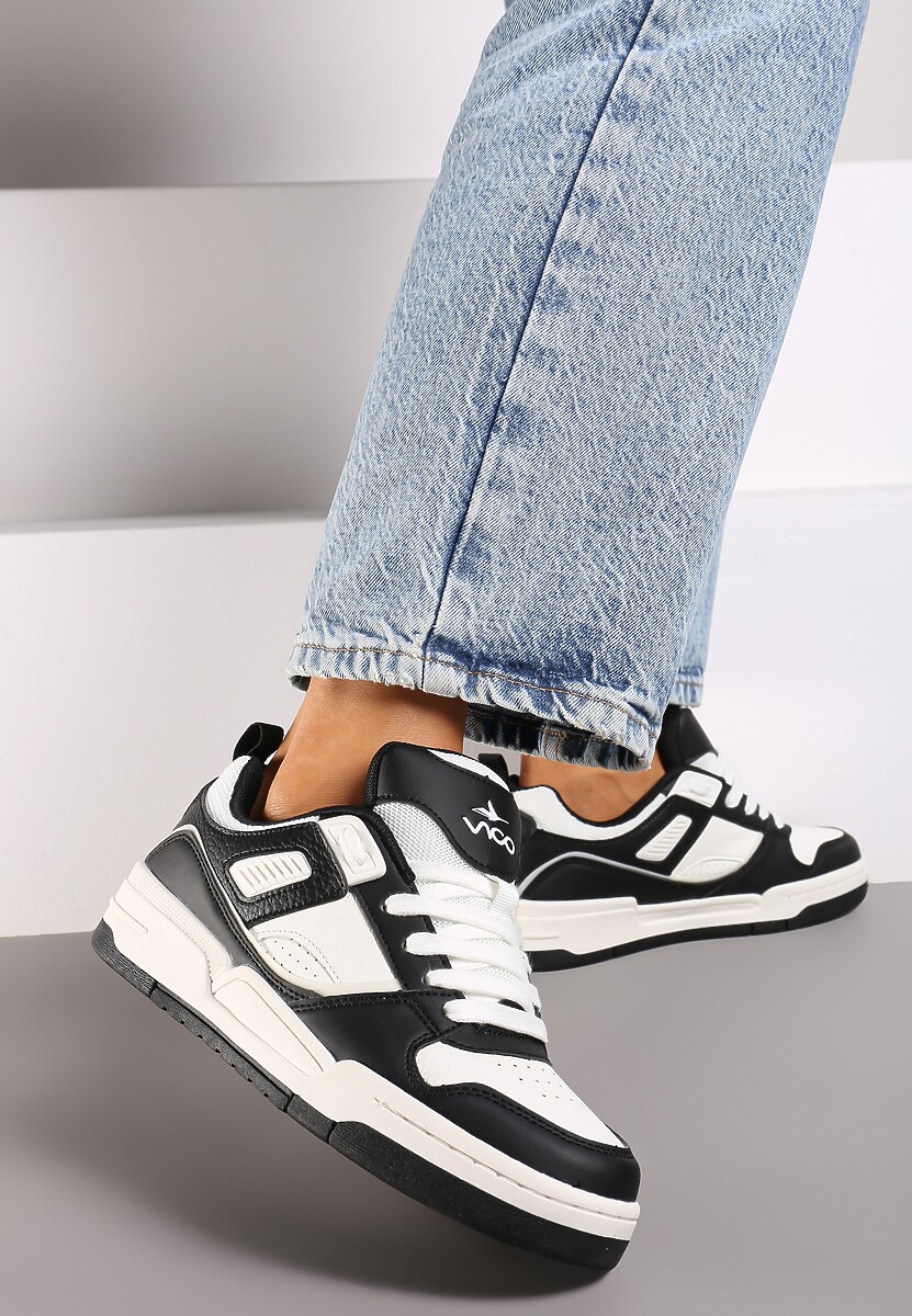 Czarno-Białe Sneakersy na Płaskiej Tłoczonej Podeszwie Vlietha