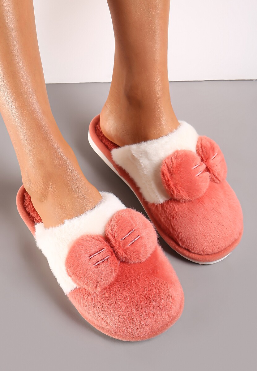 Czerwone Kapcie z Futerka Ozdobione Wypukłą Kokardką Eduvixes