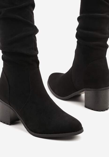 Czarne Kozaki na Klasycznym Słupku z Imitacji Zamszu Misokse