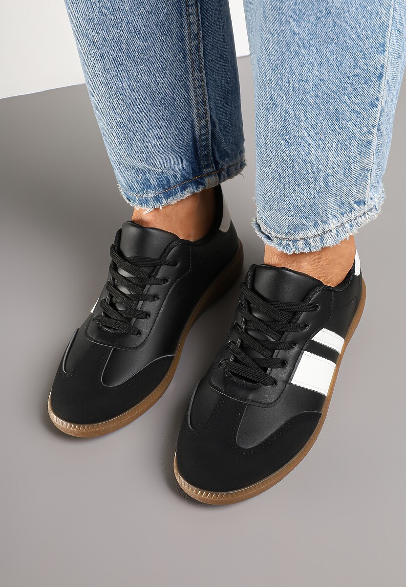 Czarne Sneakersy w Stylu Tenisówek z Paskami Danareth