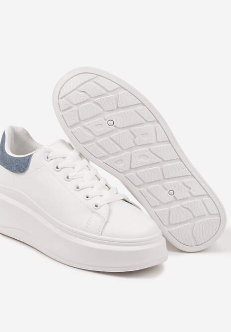 Biało-Niebieskie Sznurowane Sneakersy na Niskiej Platformie z Imitacji Skóry Ajanfa