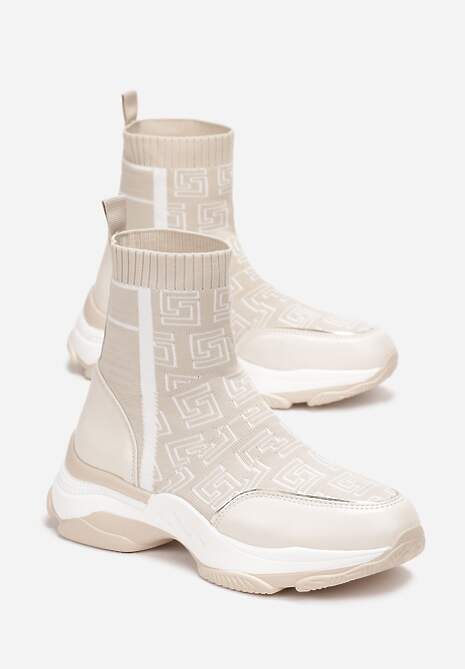 Beżowe Skarpetkowe Sneakersy na Płaskiej Grubej Podeszwie Parnelia
