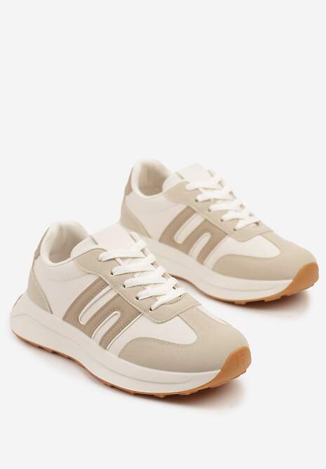 Beżowe Sneakersy Ozdobione Geometrycznym Wzorem Eldvisa