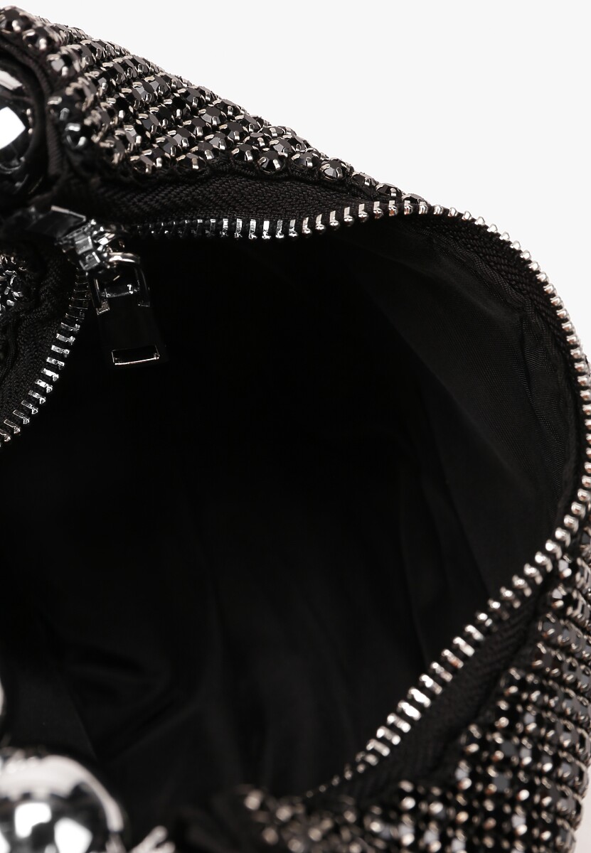 Czarna Mała Torebka z Cyrkoniami na Ramię z Ozdobnym Uchwytem Ediuna