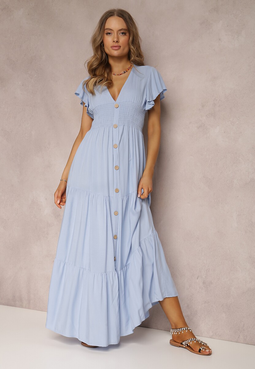 Jasnoniebieska Sukienka z Wiskozy Lobsy