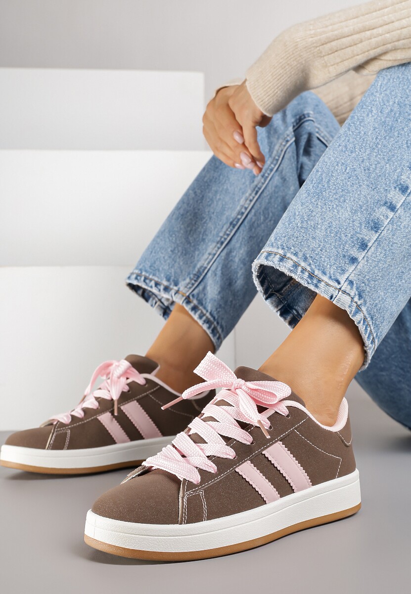 Brązowe Sneakersy Ozdobione Motywem Pasków Flortewi