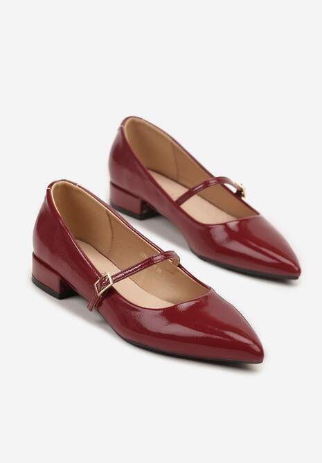 Bordowe Balerinki Lakierowane Vices z Wkładką ze Skóry Naturalnej Ozdobione Paskiem Tikkie