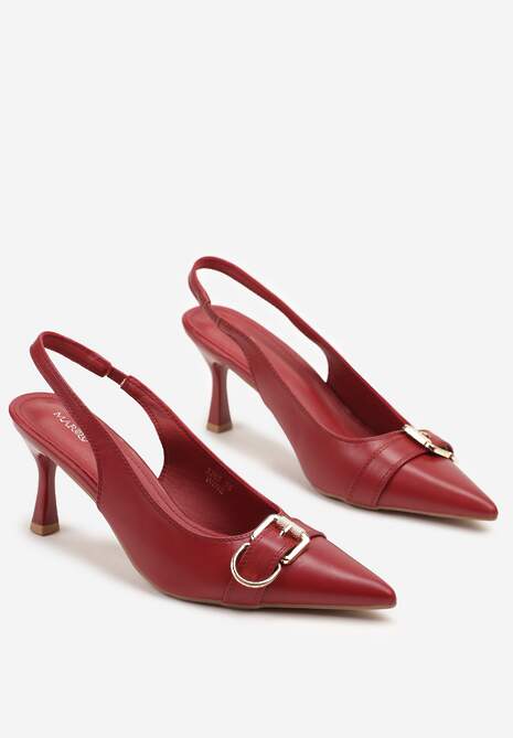 Bordowe Sandały na Szpilce Slingback Ozdobione Metaliczną Klamrą Zeornna