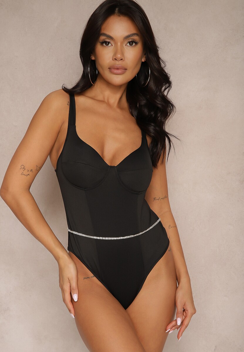 Czerwone Body z Usztywnionymi Miseczkami Dodatkowo Łańcuszek z Cyrkonii Valedi