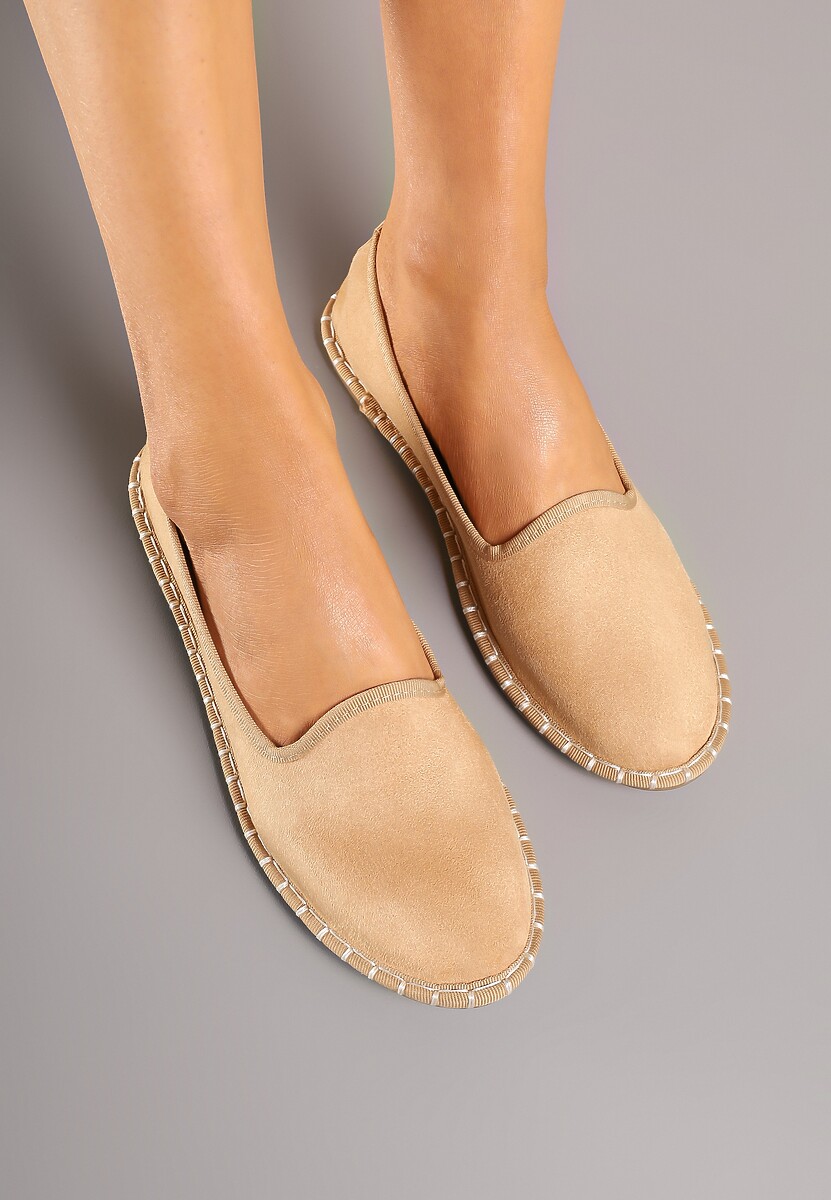 Ciemnobeżowe Espadryle Balerinki z Przeszyciami Firalissea