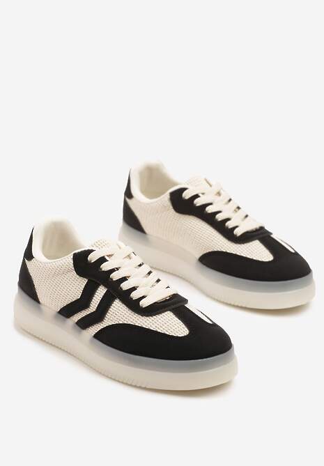 Czarno-Beżowe Sneakersy Tenisówki Ozdobione Paskami Falovinia
