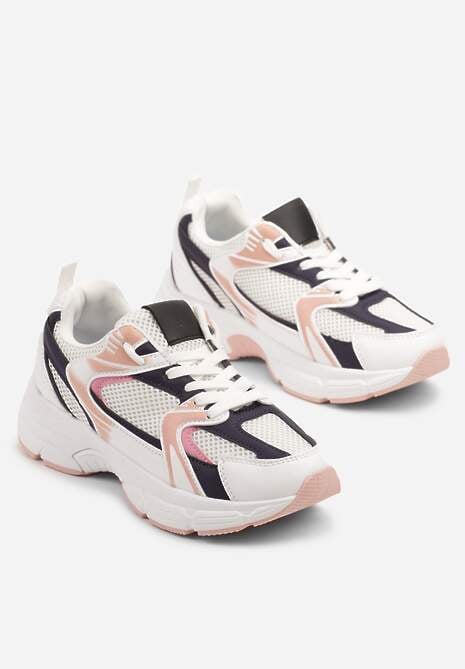 Biało-Granatowe Sneakersy na Grubej Podeszwie z Cholewką z Siateczką Zollexia