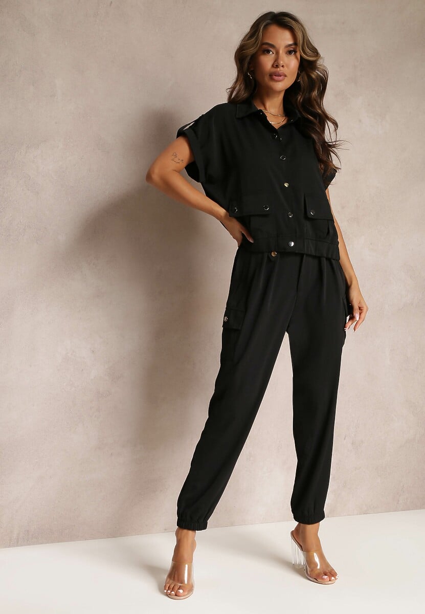 Czarny 2-częściowy Komplet z Bluzką i Spodniami Ezrala