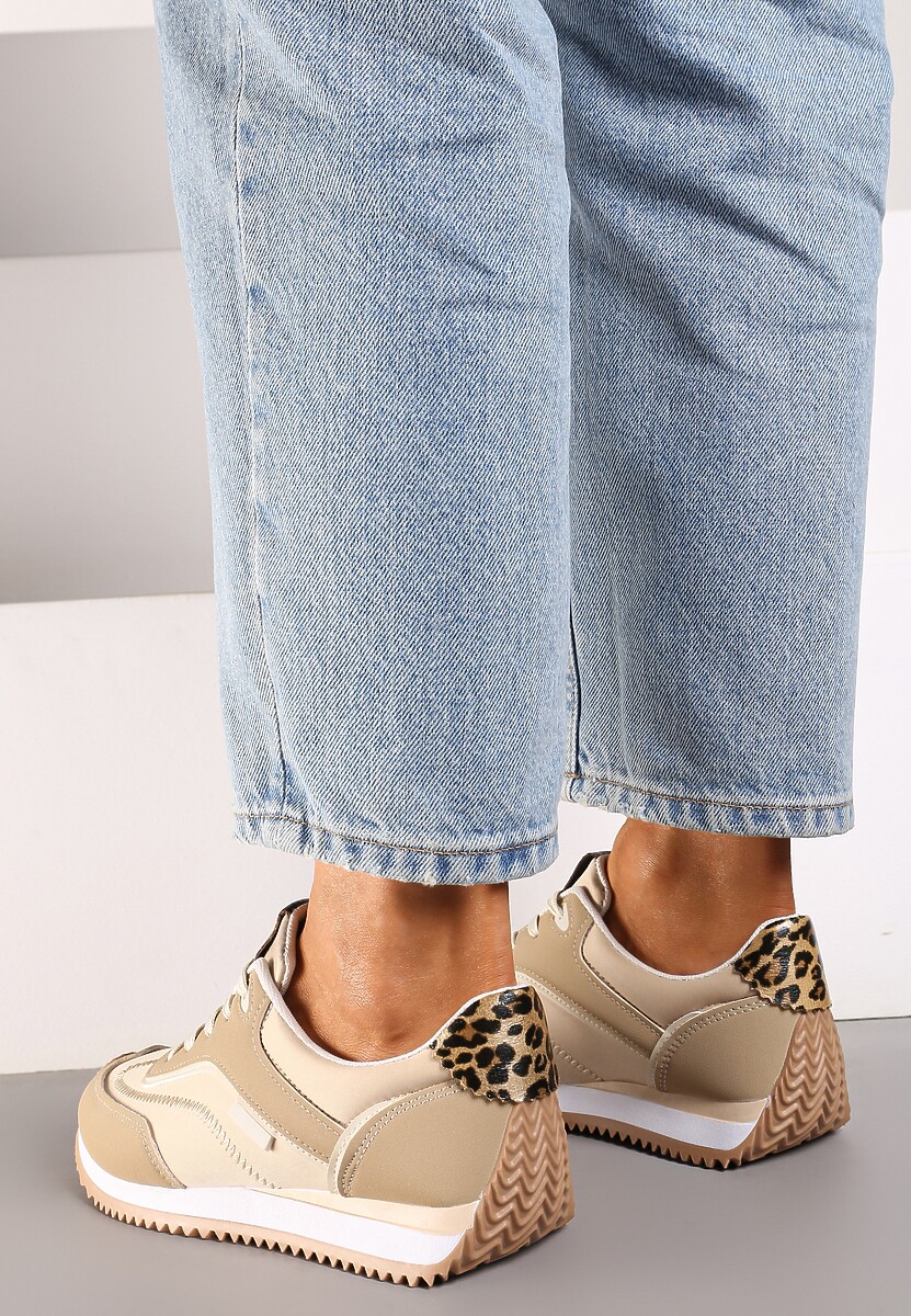 Brązowe Sneakersy na Płaskiej Podeszwie z Metalicznym Wykończeniem Zelmora