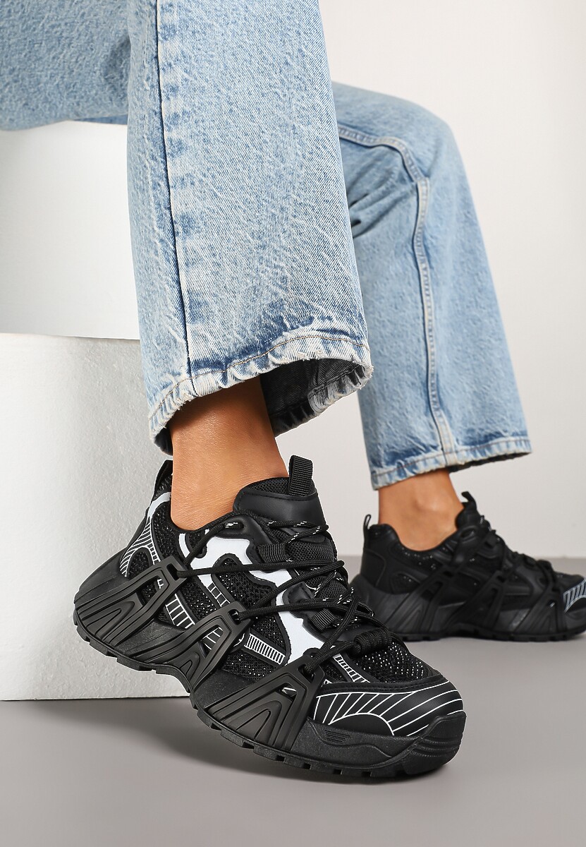 Srebrne Sneakersy na Platformie z Geometrycznym Wzorem Eledisa