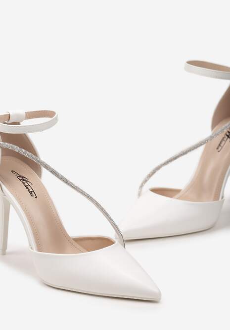 Białe Szpilki z Cyrkoniami na Pasku i Zapięciem przy Kostce Zefiria