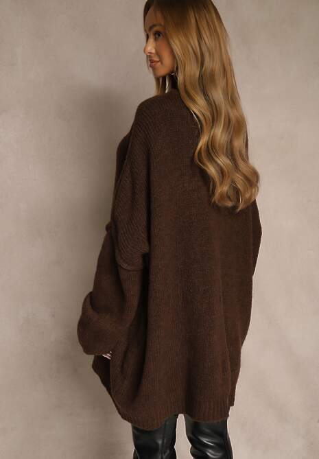 Brązowy Sweter Oversize z Wełną i Wiskozą Fedolina