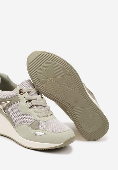 Jasnozielone Miejskie Sneakersy na Koturnie Cenerra