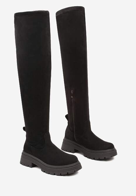 Czarne Kozaki na Platformie z Cholewką za Kolano Nialuria