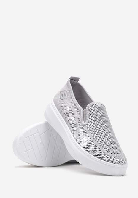 Szare Tenisówki na Platformie bez Zapięcia Ozdobione z Przodu Perforacją Prinesa