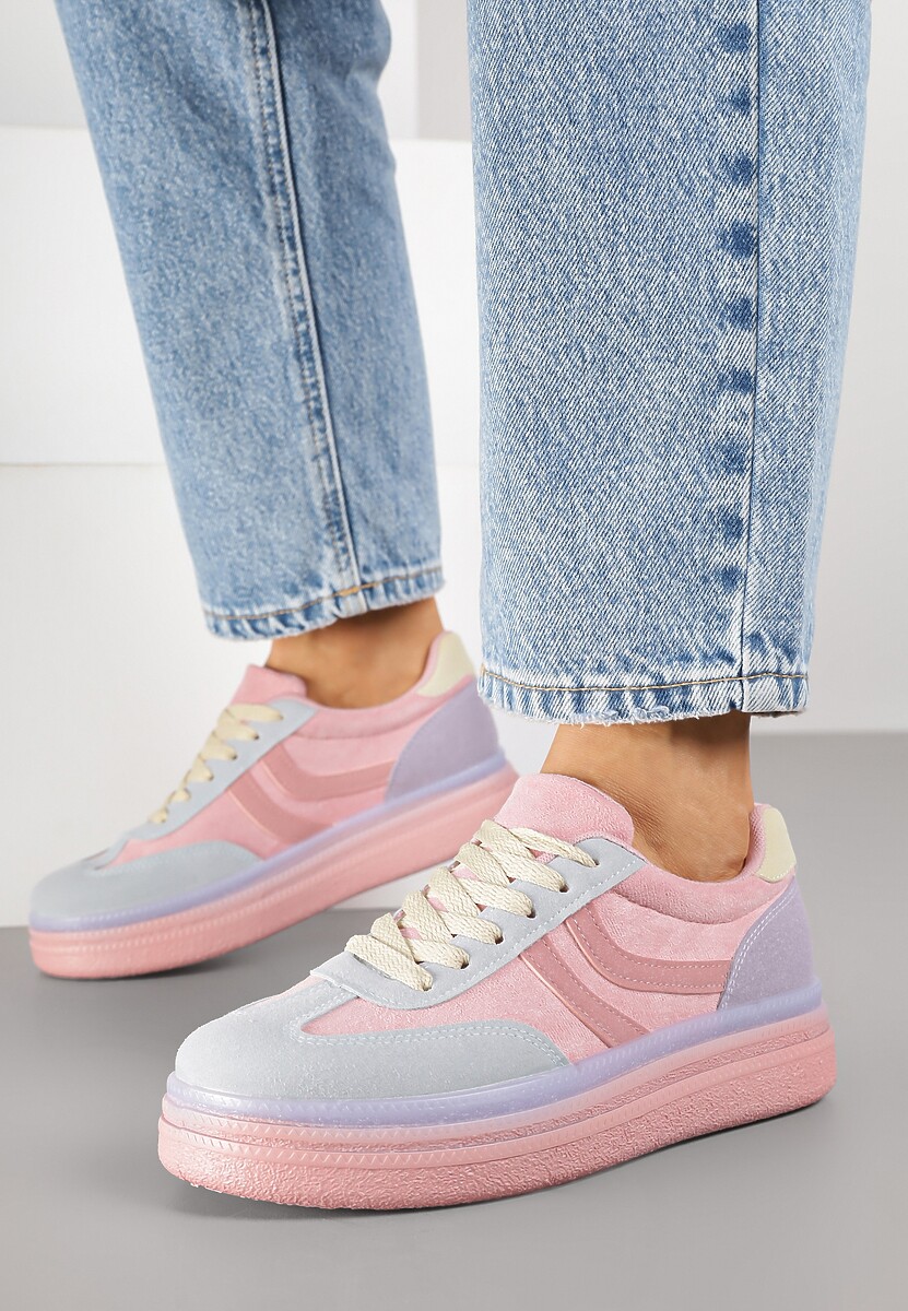 Różowo-Niebieskie Sneakersy Typu Kultowe Tenisówki na Niskiej Platformie Olritia