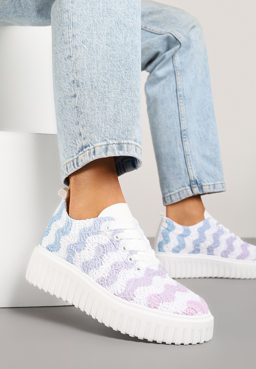 Biało-Niebieskie Ażurowe Sneakersy na Platformie Ellisara
