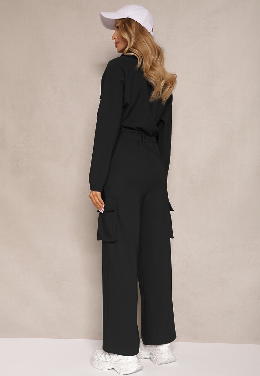 Czarny Kombinezon w Stylu Utility Taliowany Liarael