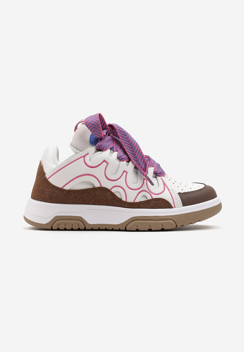 Różowo-Białe Sneakersy Ozdobione Brokatem z Oryginalnym Sznurowaniem Patricie