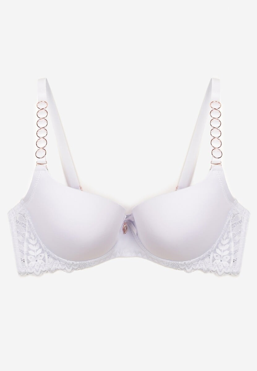 Biały Koronkowy Biustonosz z Usztywnieniem i Odpinanymi Ramiączkami Full Cup Maretta