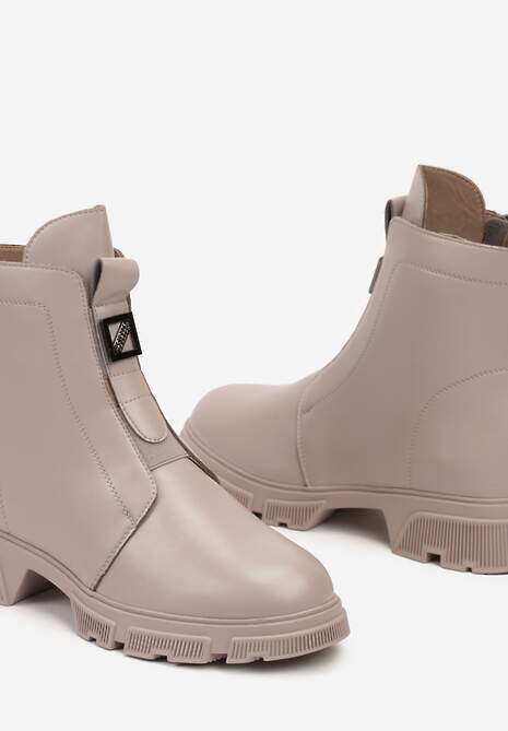 Beżowe Botki za Kostkę z Metalową Klamerką Junni